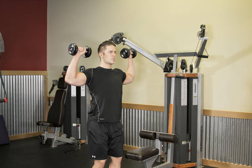 Standing Dumbbell Press demonstration frame 1